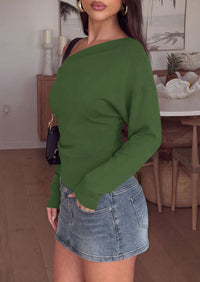 PRETTYGARDEN Womens Fall Long Sleeve Off Shoulder Sweater  Soft Knit Fabric, Fashion Batwing Sleeve, Chic Asymmetrical Hem, Casual Going Out Sweater, 2026 Trendy Winter Clothes