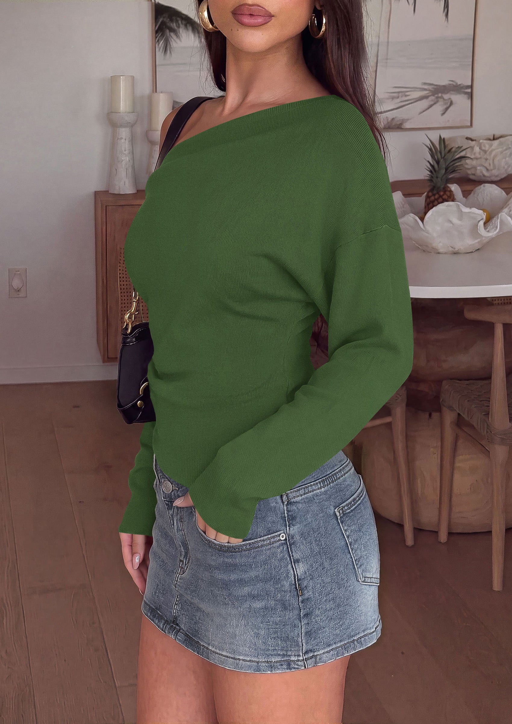 PRETTYGARDEN Womens Fall Long Sleeve Off Shoulder Sweater  Soft Knit Fabric, Fashion Batwing Sleeve, Chic Asymmetrical Hem, Casual Going Out Sweater, 2026 Trendy Winter Clothes
