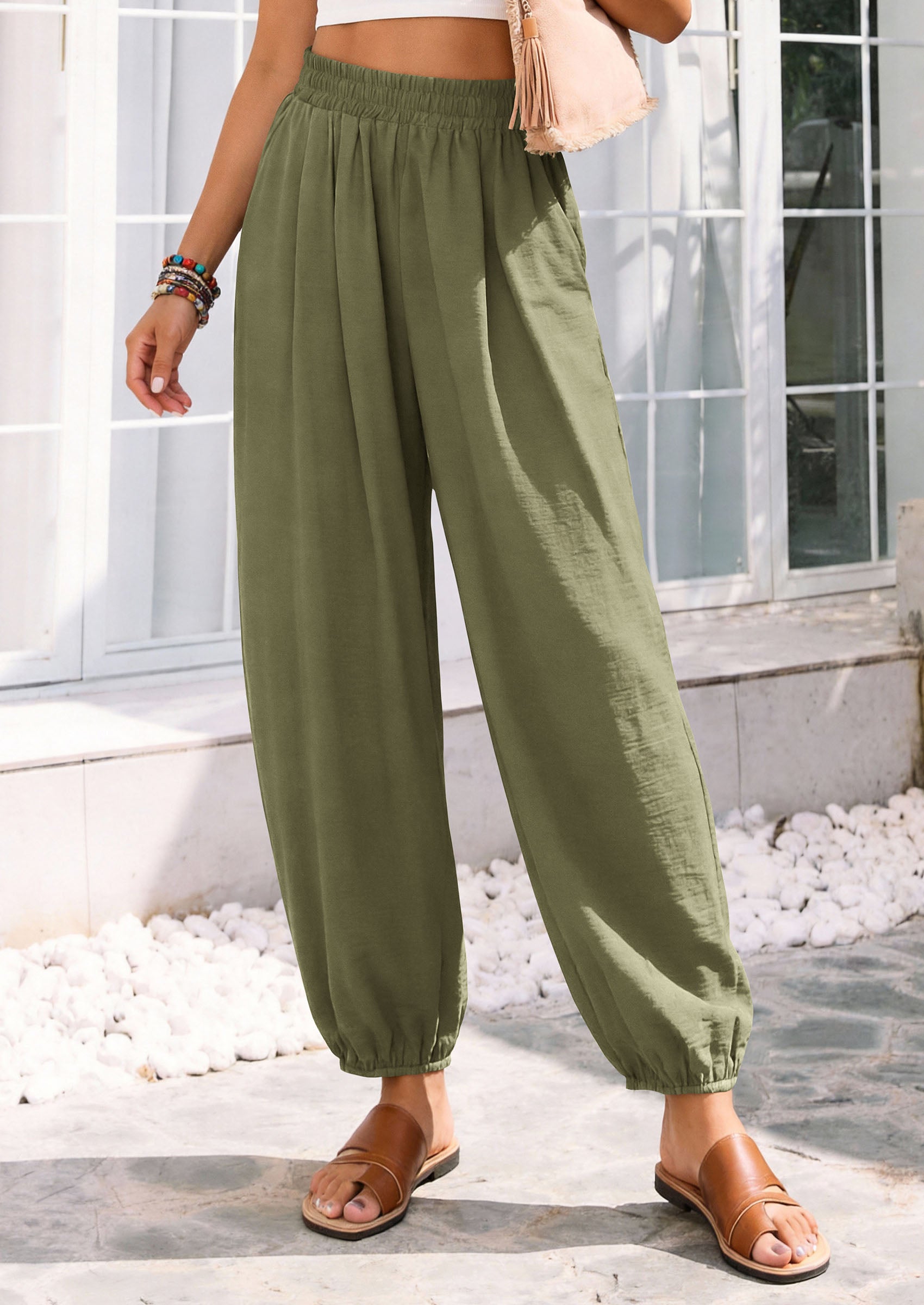 PRETTYGARDEN Womens 2026 Summer Casual Pants High Waisted Loose Wide Leg Palazzo Pockets Lounge Beach Travel Trousers Outfits