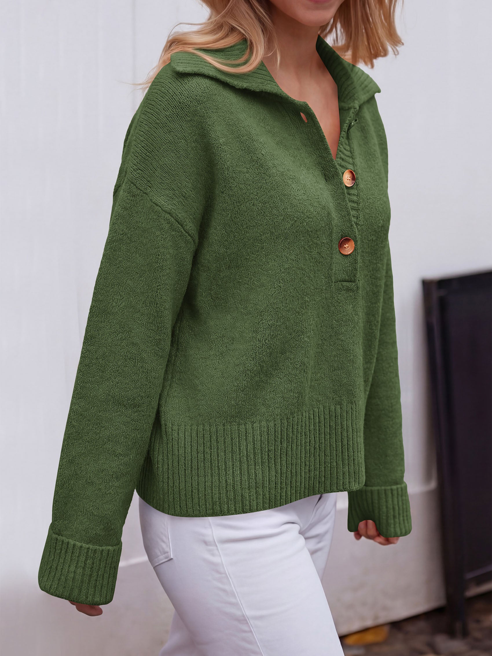 PRETTYGARDEN Womens Fall Long Sleeve Sweaters Button up V Neck Polo Shirts | Quarter Button Collared Tops, Ribbed Knit Comfy Shirts, Relaxed Fit Sweater Tops, Casual Fall Outfits for Women 2026