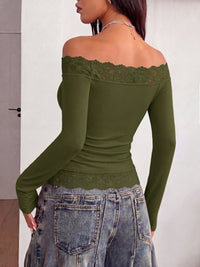 PRETTYGARDEN Women Lace Off the Shoulder Cute Going Out Tops | Y2K Cute Long Sleeve Slim Fit Cropped T-Shirt, Sexy Off Shoulder Tops for Women, Date Night Concert Tops,Fall Outfits 2026