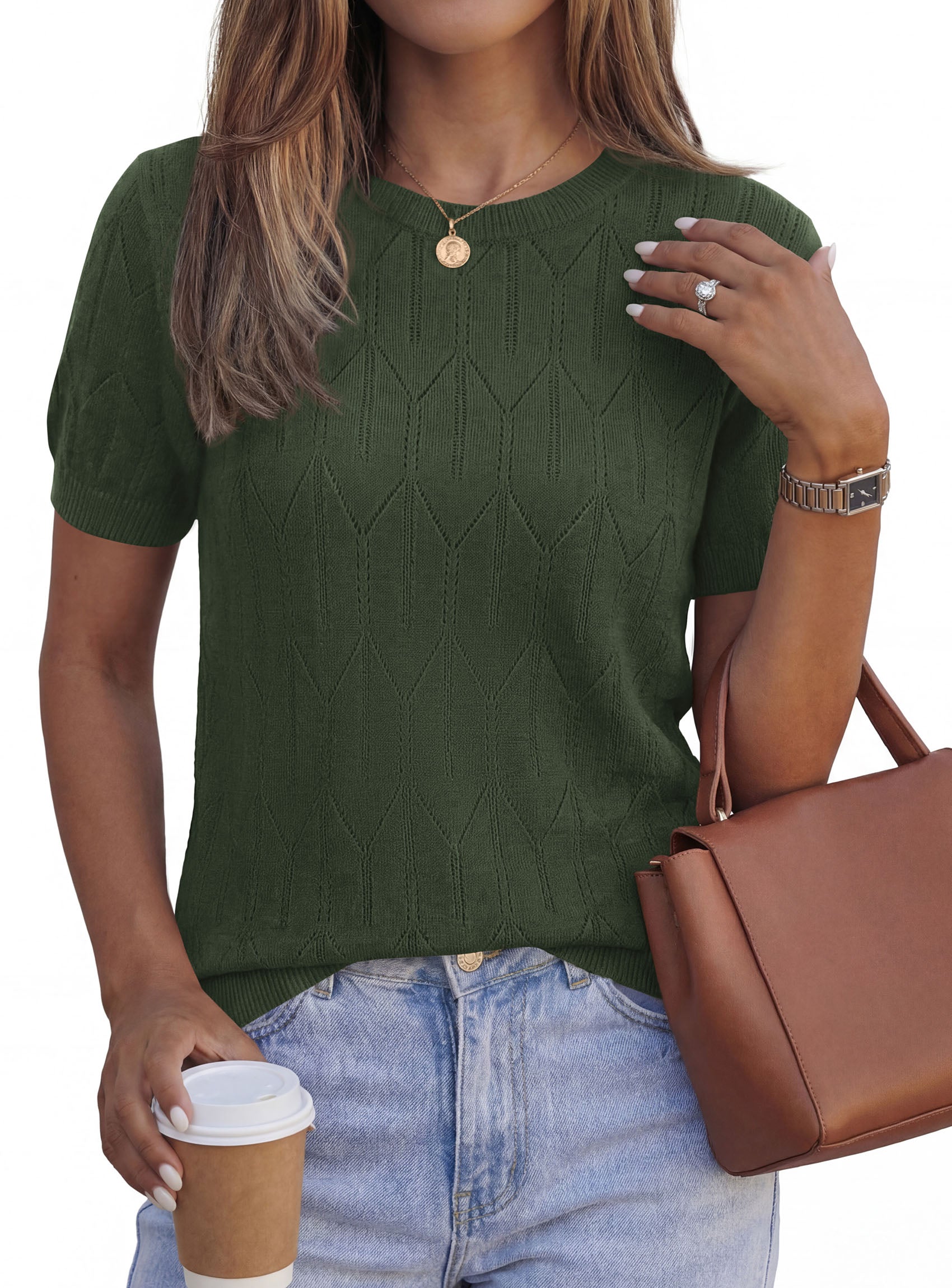 PRETTYGARDEN Women's 2026 Spring Short Sleeve Sweater Knit Going Out Tops Work Shirts Trendy Summer Business Casual Outfits