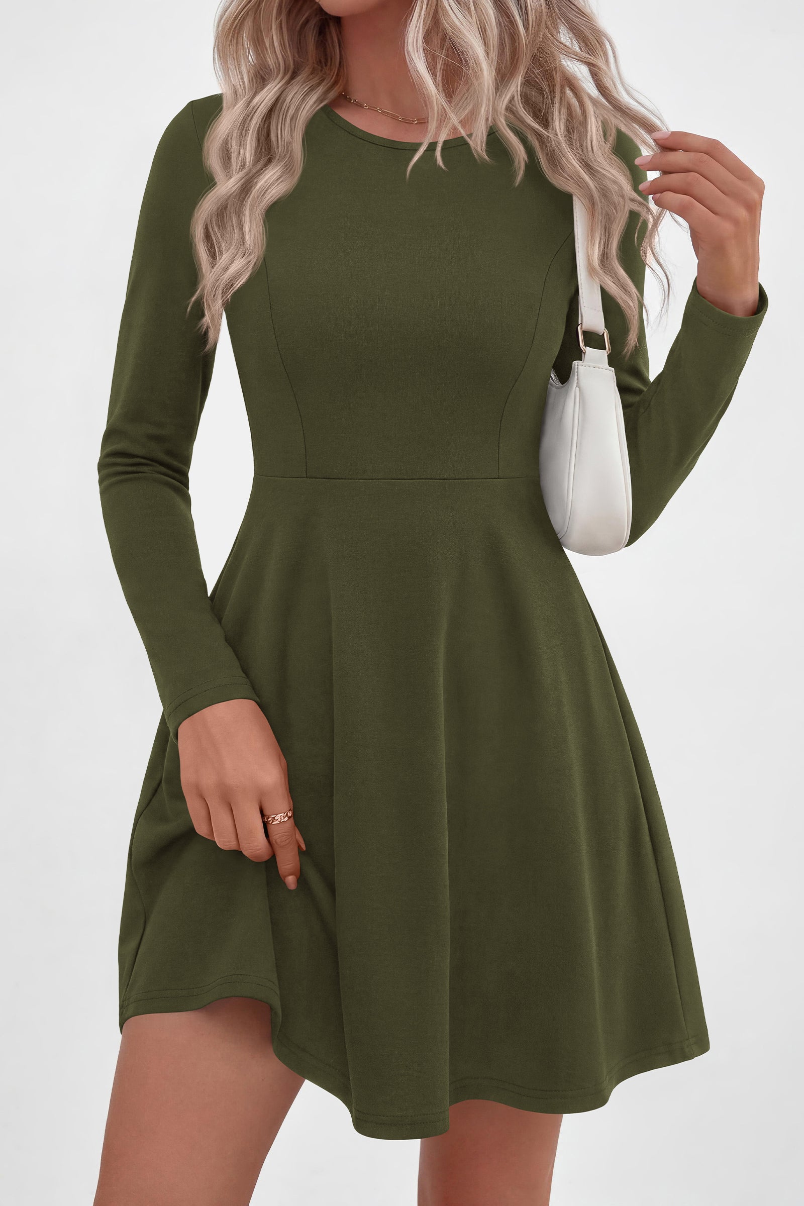 PRETTYGARDEN Women Basic Long Sleeve Crewneck Mini Dress
