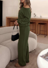 PRETTYGARDEN Womens 2 Piece Casual Matching Lounge Sets  Fashion Off the Shoulder Sweatshirt, Wide Leg Pants with Pockets, Comfy Airport Travel Outfit, 2026 Trendy Fall Set