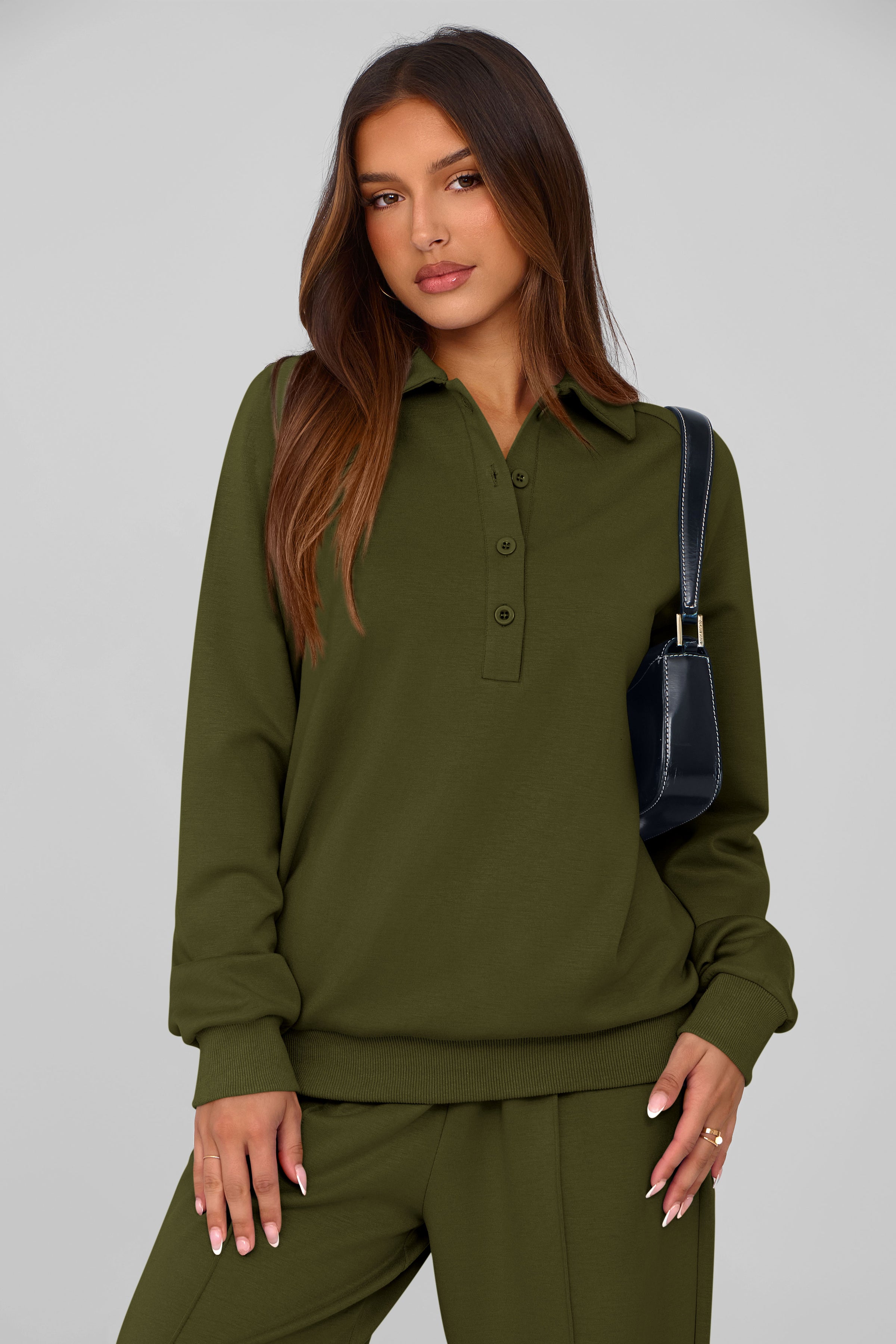 PRETTYGARDEN Women Fall 2 Piece Outfits Sweatsuits Quarter Button Long Sleeve Sweatshirt Wide Leg Pants Tracksuit Lounge Sets