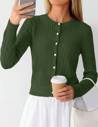 PRETTYGARDEN Women Lightweight Button Up Cardigan Sweaters | Soft Stretchy, Cozy Cable Knit, Long Sleeve Crew Neck, Trendy Cardigans, Cute Casual Outfits, Early Fall Fashion Clothing