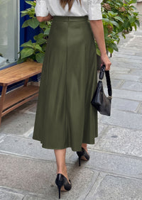 PRETTYGARDEN Womens Faux Leather High Waisted Midi Skirt | Flowy A Line Pleated Skirts, Elegant Swing Flared, Work Business Casual Outfits, Fall Winter Fashion Clothes