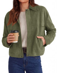 PRETTYGARDEN Women's Faux Suede Cropped Fall Jackets | Soft Zip Up Coats,Classic Lapel Collar,Button Down Shacket,Oversized Casual Outerwear,Trendy Winter Clothes with Pockets