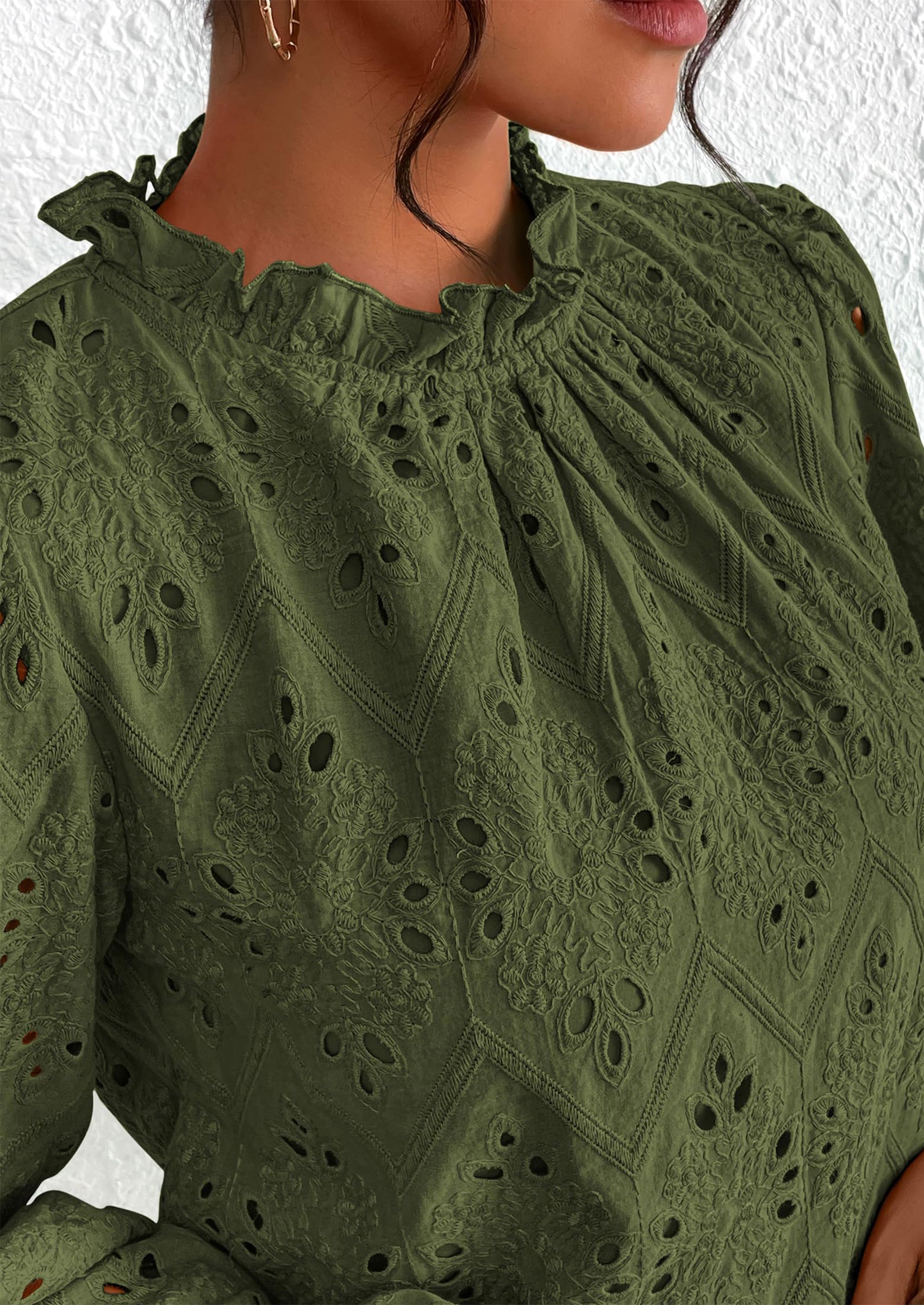 PRETTYGARDEN Womens Tops Dressy Casual Spring Long Sleeve Shirts Embroidered Eyelet Blouses Going Out Outfits