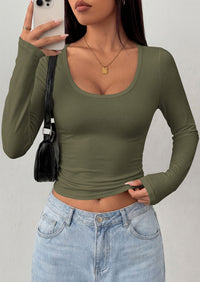 PRETTYGARDEN Womens Long Sleeve Tops 2026 Casual Scoop Neck Basic Tees Slim Fitted Tshirts Layer Knit Fall Outfits