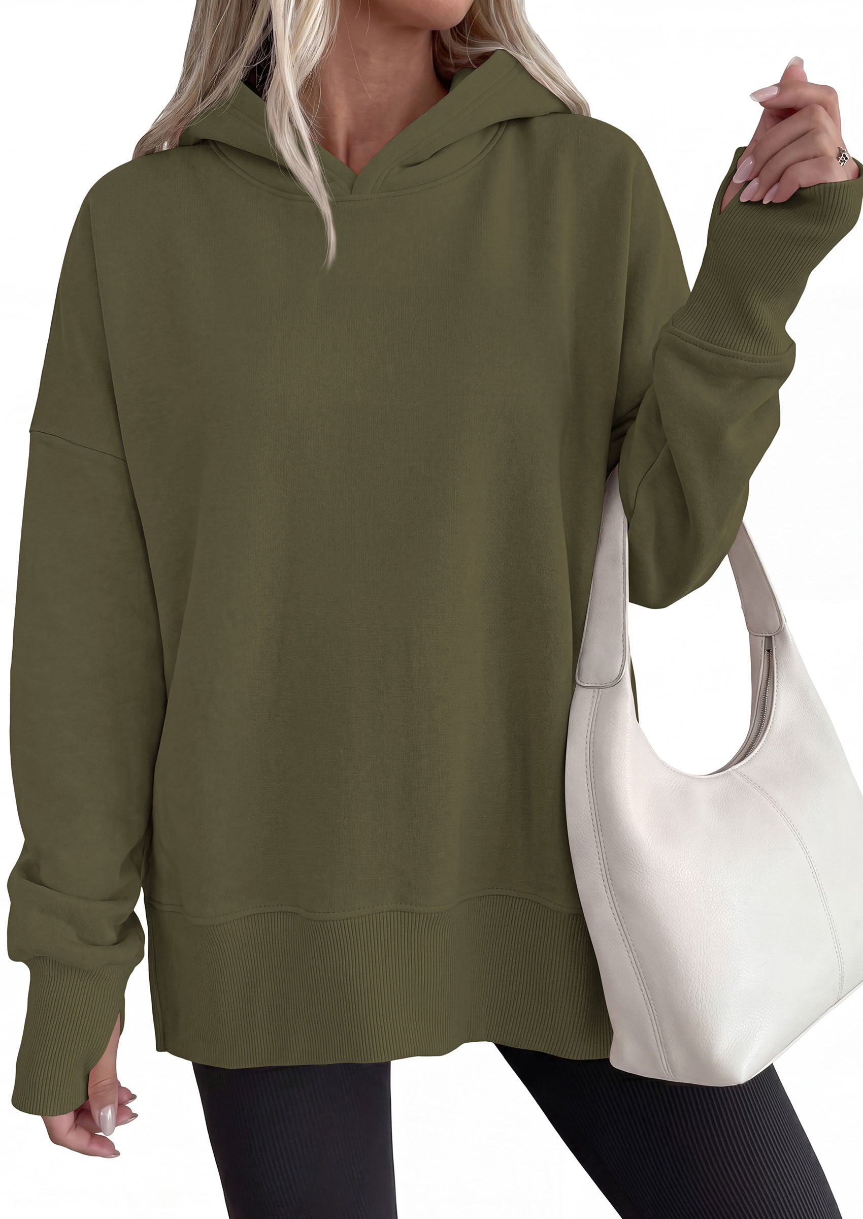 PRETTYGARDEN Womens Oversized Hoodies Side Slit Sweatshirts | Fall Fashion 2026 Trendy Outfits, Thumbholes & Unique Center Seam, Comfort Drop Shoulder Pullover, Chic Tunic for Leggings