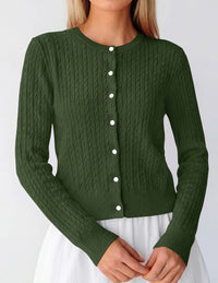 PRETTYGARDEN Women Lightweight Button Up Cardigan Sweaters | Soft Stretchy, Cozy Cable Knit, Long Sleeve Crew Neck, Trendy Cardigans, Cute Casual Outfits, Early Fall Fashion Clothing
