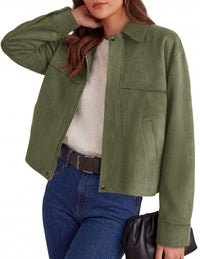 PRETTYGARDEN Women's Faux Suede Cropped Fall Jackets | Soft Zip Up Coats,Classic Lapel Collar,Button Down Shacket,Oversized Casual Outerwear,Trendy Winter Clothes with Pockets