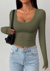 PRETTYGARDEN Womens Long Sleeve Tops 2026 Casual Scoop Neck Basic Tees Slim Fitted Tshirts Layer Knit Fall Outfits