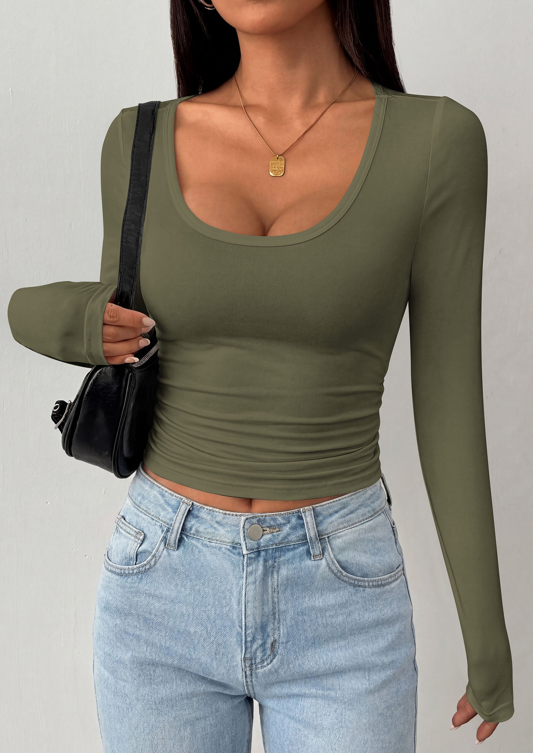 PRETTYGARDEN Womens Long Sleeve Tops 2026 Casual Scoop Neck Basic Tees Slim Fitted Tshirts Layer Knit Fall Outfits