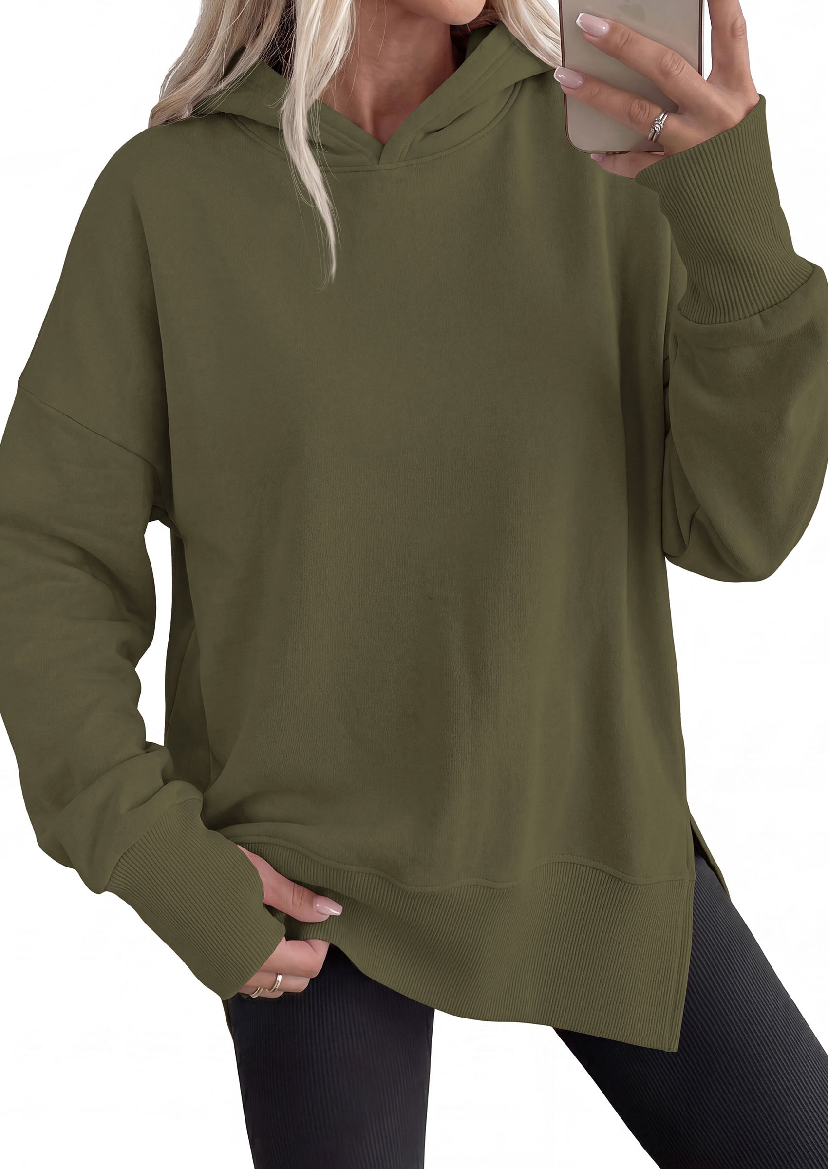PRETTYGARDEN Womens Oversized Hoodies Side Slit Sweatshirts | Fall Fashion 2026 Trendy Outfits, Thumbholes & Unique Center Seam, Comfort Drop Shoulder Pullover, Chic Tunic for Leggings