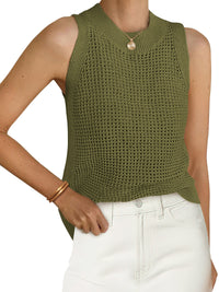 PRETTYGARDEN Summer Crochet Tank Tops for Women 2026 Casual Crewneck Hollow Out Loose Knit Sleeveless Sweater Vest Top Trendy PRETTYGARDEN