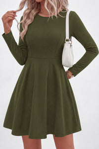 PRETTYGARDEN Women Basic Long Sleeve Crewneck Mini Dress