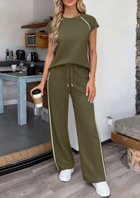 PRETTYGARDEN Women's 2 Piece Lounge Sets 2026 Summer Cap Sleeve Tops Wide Leg Pants Travel Outfits Matching Fashion Clothing PRETTYGARDEN