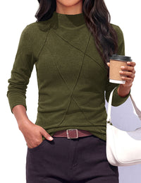 PRETTYGARDEN Women's Fall Mock Neck Long Sleeve Shirts | Soft Stretchy Knit,Geometric Seam Stitching,Slim Fitted Basic Tees,Thermal Casual Wear,Daily Work Layering Winter Tunic Top
