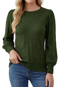 PRETTYGARDEN Women Fall Fashion Hollow Out Holiday Sweaters | Stretchy Cozy Knit, Puff Long Sleeve Pullover Tops, Crewneck Loose Fit, Dressy Casual Blouse, Trendy Winter Going Out Outfits