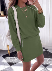 PRETTYGARDEN Women's Two Piece Outfits Matching Skirt Sets | Color Block Long Sleeve Top Sweatshirt, Mini Short Skirts, Elastic Waist Skorts Pocket, 2pc Workout Set, Fall Fashion Clothes
