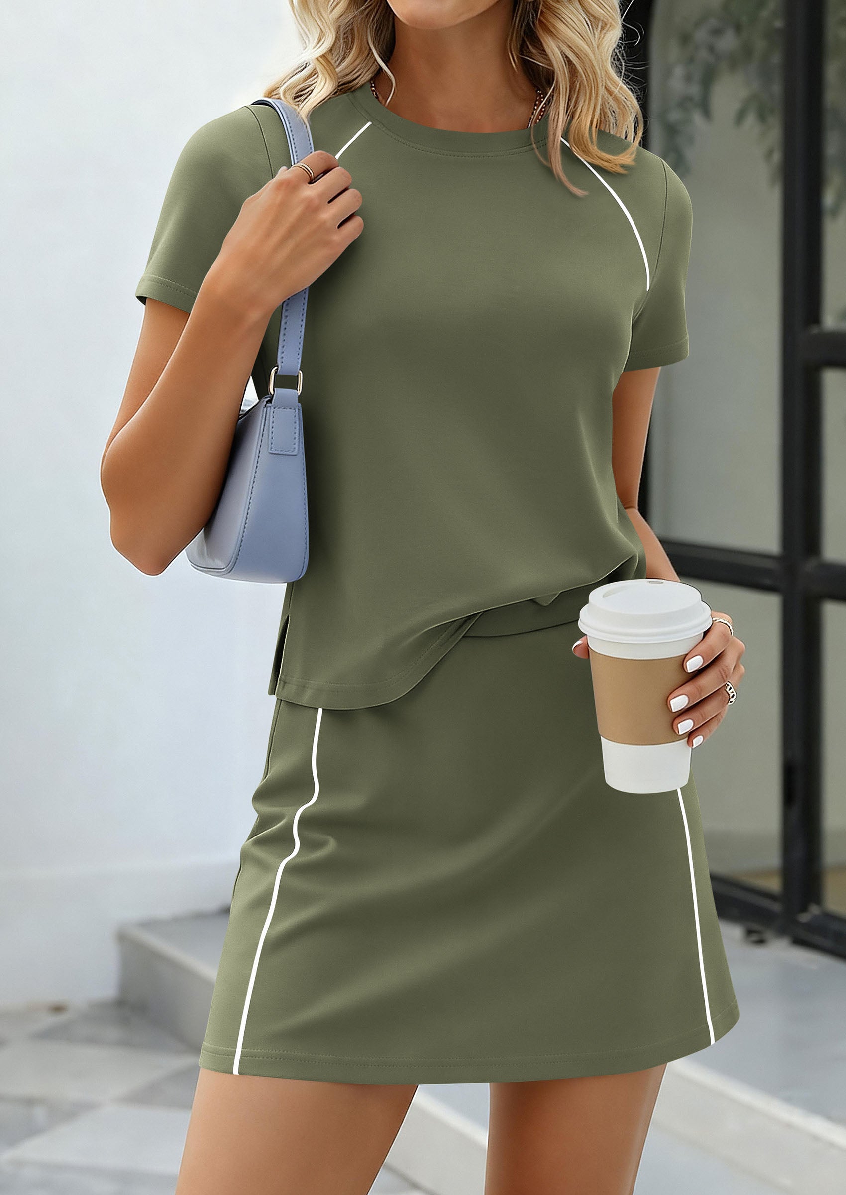 PRETTYGARDEN Women's 2026 Summer 2 Piece Skirt Sets Short Sleeve Shirts Tops Skorts Matching Workout Clothes Travel Outfits