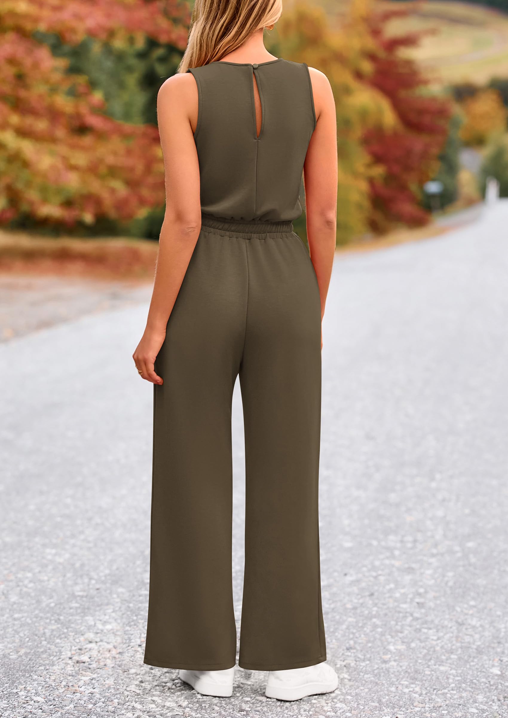 PRETTYGARDEN Womens Jumpsuits Summer Casual One Piece Outfits Sleeveless Wide Leg Long Pants Rompers