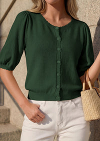 PRETTYGARDEN Puff Short Sleeve Cardigans for Women Lightweight 2026 Summer Shirts Button Up Knit Sweater Tops Spring Clothes PRETTYGARDEN