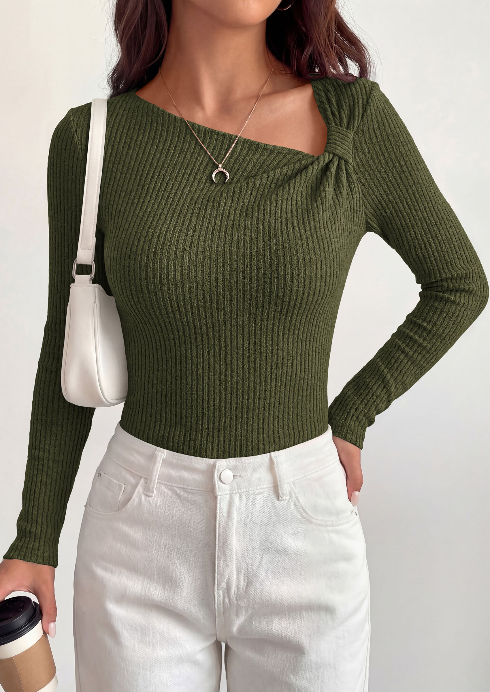 PRETTYGARDEN Womens 2026 Early Fall Fashion Long Sleeve T Shirts Asymmetrical Ribbed Fitted Trendy Going Out Tops Y2K Outfits