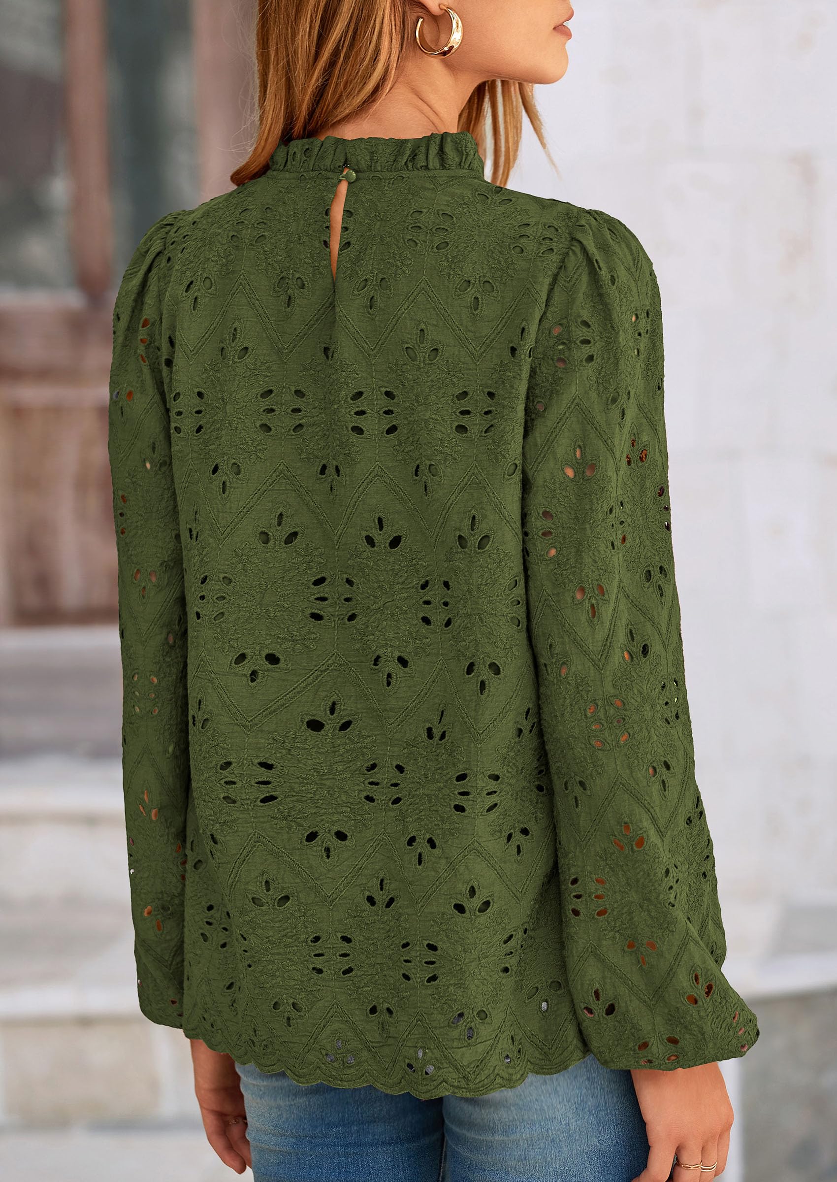 PRETTYGARDEN Womens Tops Dressy Casual Spring Long Sleeve Shirts Embroidered Eyelet Blouses Going Out Outfits