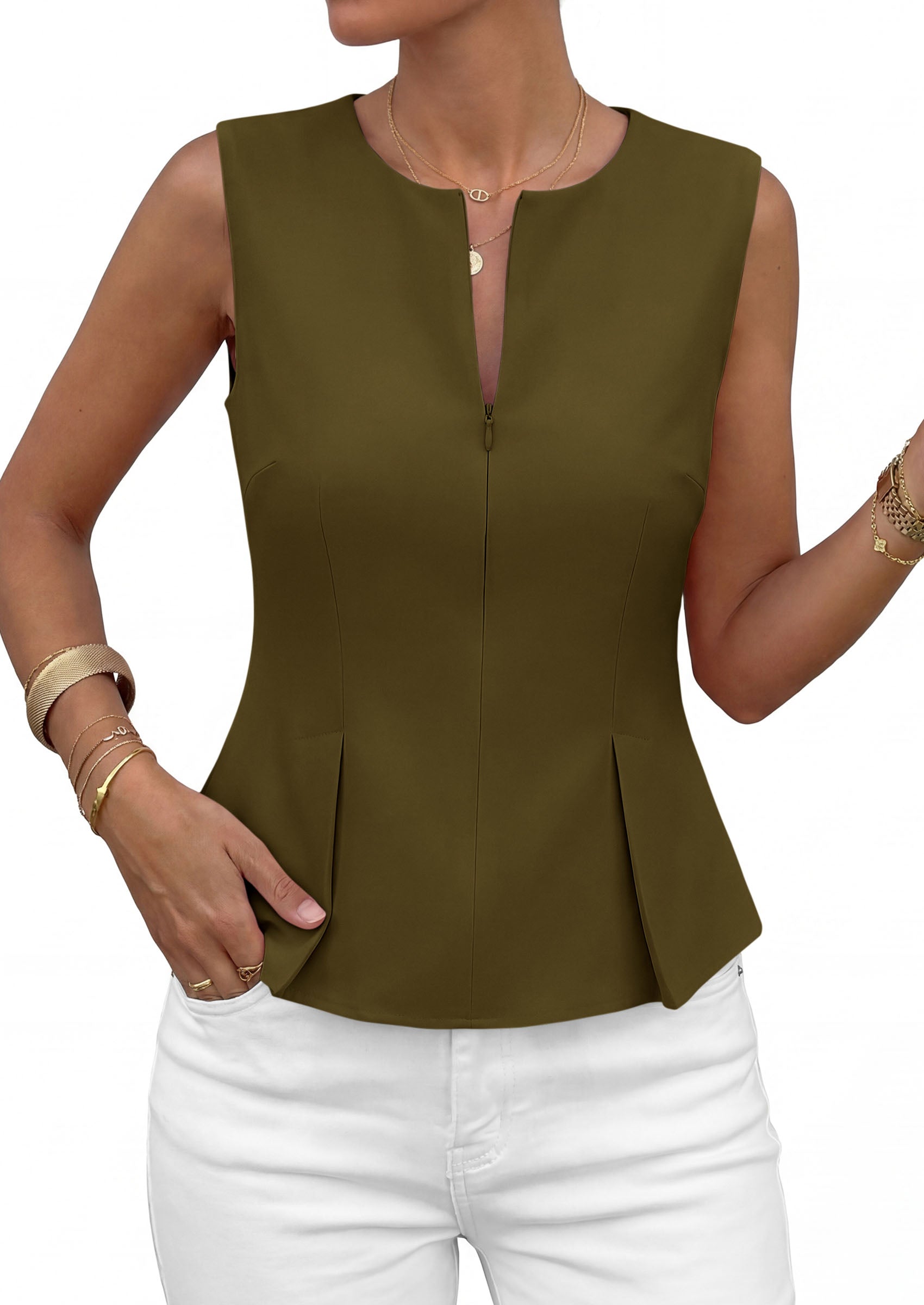 PRETTYGARDEN Women's 2026 Summer Vest Tops Business Casual Going Out Outfits Sleeveless Zip Up Dressy Tank Top Suit Waistcoat PRETTYGARDEN