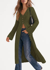 PRETTYGARDEN Women Long Cardigan Bell Sleeve Sweater Dress  Early Fall Fashion, V Neck Button Down Coats, Fit and Flare, Duster Sweater, Business Casual Outfits, Acrylic Cotton Blend