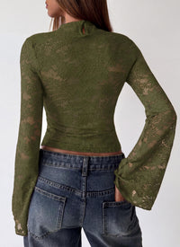 PRETTYGARDEN Womens Tops Fall Sexy Bell Long Sleeve Shirts Cut Out Fitted Y2k Lace Tshirt Ruched Going Out Crop Top 2026