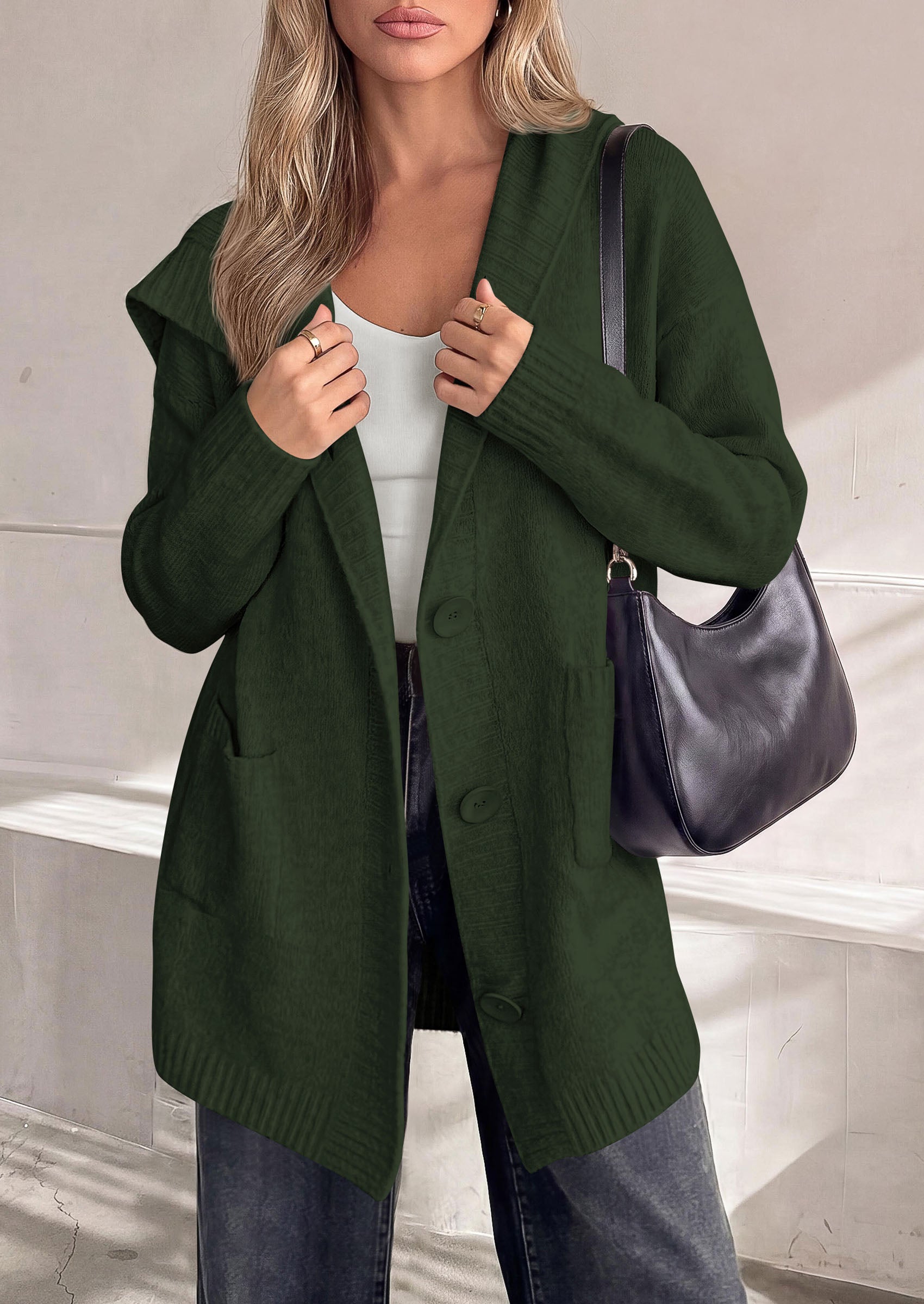 PRETTYGARDEN Women's Long Cardigans Hooded Chunky Sweaters  | Cozy Knit Jacket, Button up, Loose Fit, Pockets, Fall Coats, Trendy Casual, Going Out, Holiday Outfits, Winter Clothing