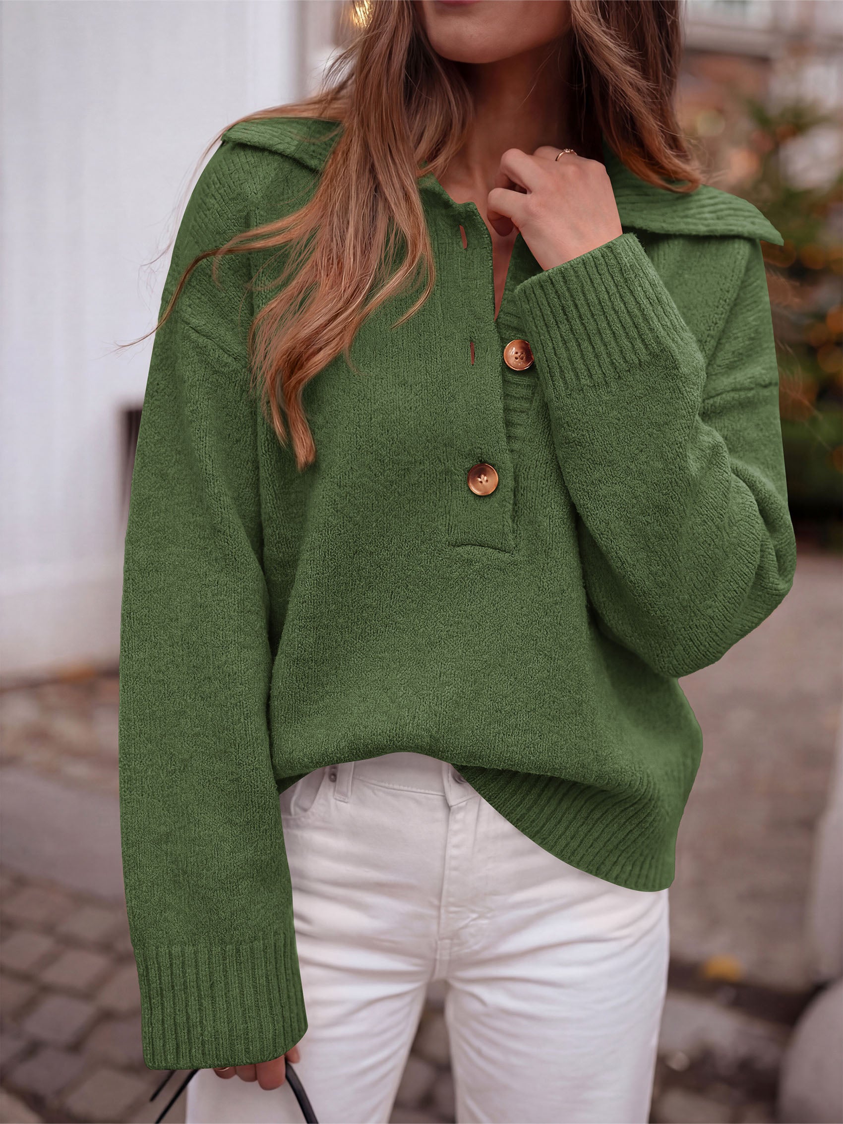 PRETTYGARDEN Womens Fall Long Sleeve Sweaters Button up V Neck Polo Shirts | Quarter Button Collared Tops, Ribbed Knit Comfy Shirts, Relaxed Fit Sweater Tops, Casual Fall Outfits for Women 2026