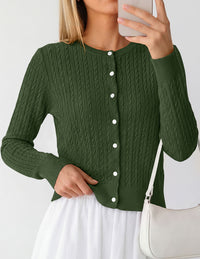 PRETTYGARDEN Women Lightweight Button Up Cardigan Sweaters | Soft Stretchy, Cozy Cable Knit, Long Sleeve Crew Neck, Trendy Cardigans, Cute Casual Outfits, Early Fall Fashion Clothing