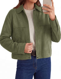 PRETTYGARDEN Women's Faux Suede Cropped Fall Jackets | Soft Zip Up Coats,Classic Lapel Collar,Button Down Shacket,Oversized Casual Outerwear,Trendy Winter Clothes with Pockets