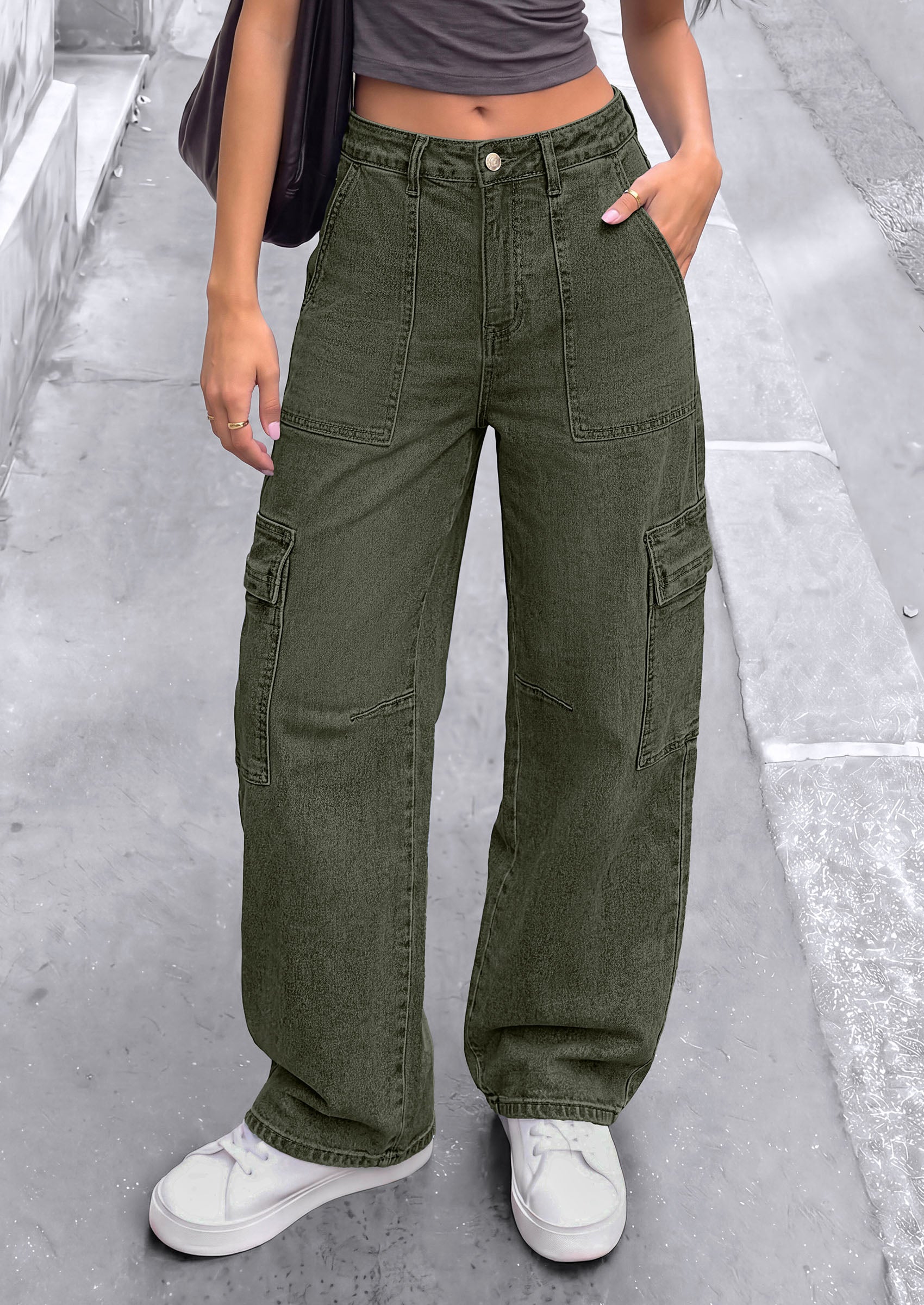 PRETTYGARDEN Barrel Pants Women Wide Leg Baggy Denim Jeans  Relaxed Fit,Utility Pockets,Loose Streetwear,Boyfriend Style,Y2K Outfits,Fashion Cargo Pants,Fall Clothes