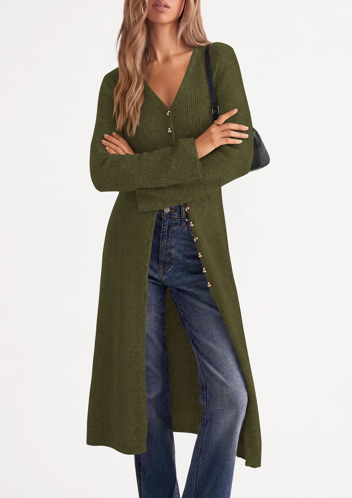PRETTYGARDEN Women Long Cardigan Bell Sleeve Sweater Dress  Early Fall Fashion, V Neck Button Down Coats, Fit and Flare, Duster Sweater, Business Casual Outfits, Acrylic Cotton Blend