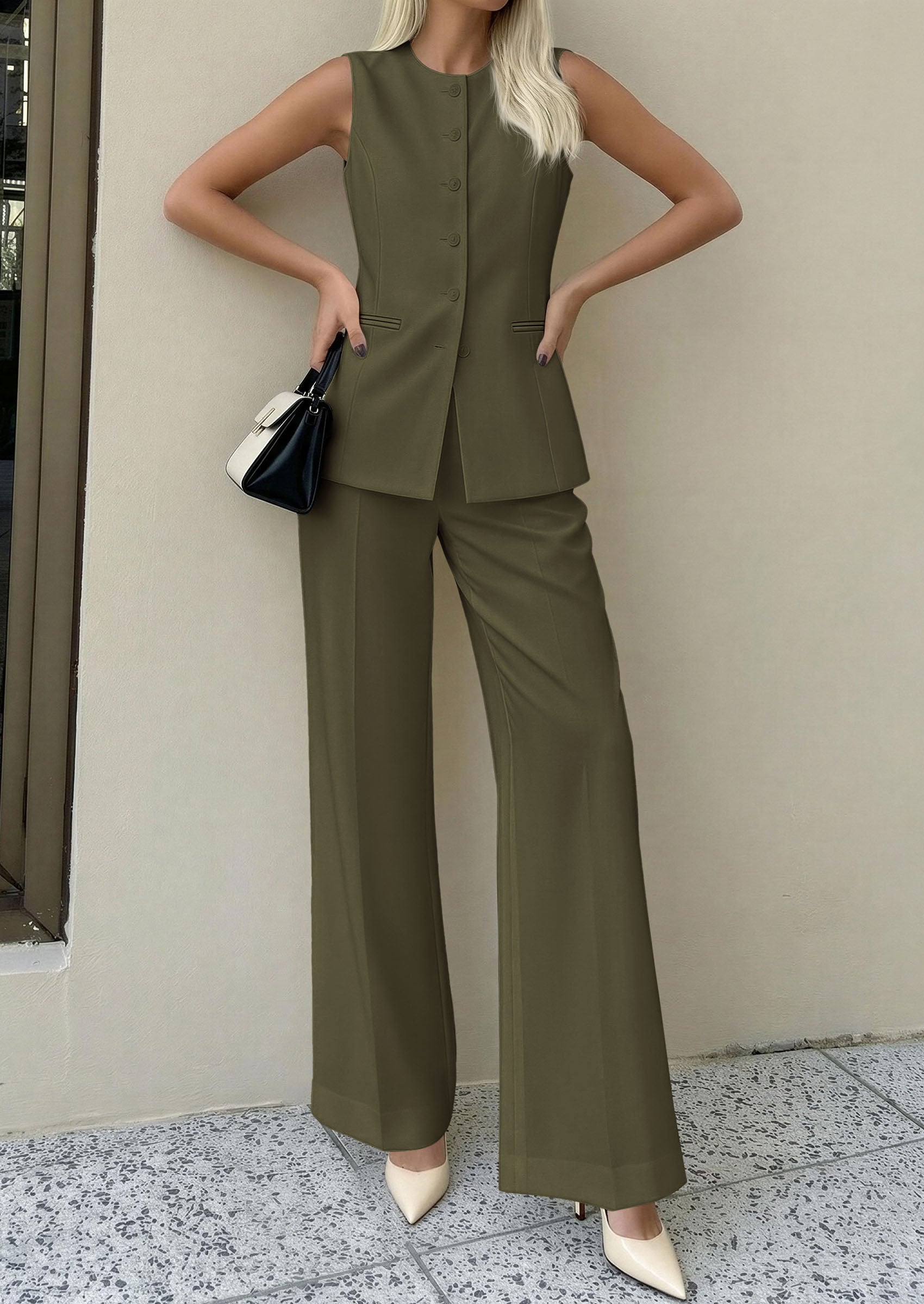 PRETTYGARDEN Women's 2 Piece Sets Summer 2026 Work Clothes Sleeveless Blazer Vest Pants Suits Spring Business Casual Outfits PRETTYGARDEN
