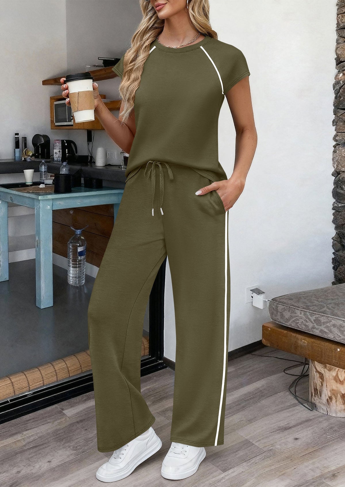PRETTYGARDEN Women's 2 Piece Lounge Sets 2026 Summer Cap Sleeve Tops Wide Leg Pants Travel Outfits Matching Fashion Clothing PRETTYGARDEN