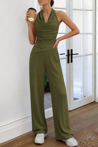 PRETTYGARDEN Women 2 Piece Lounge Sets Spring Fashion Halter Top Wide Leg Pants Summer Outfits Beach Vacation Clothes PRETTYGARDEN