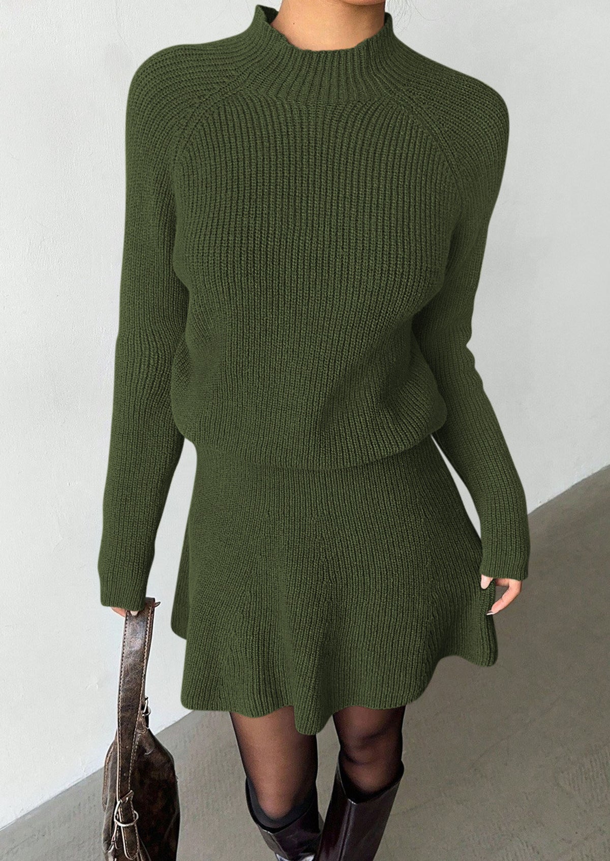 PRETTYGARDEN Women's Fall 2 Piece Outfits Matching Sweater Skirt Sets  Cozy Ribbed Knit, Raglan Long Sleeve, Crewneck Pullover, Elastic Waist A Line, Mini Short Skirts, Holiday Winter Clothing