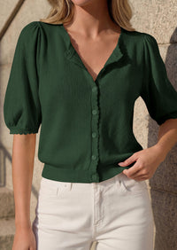 PRETTYGARDEN Puff Short Sleeve Cardigans for Women Lightweight 2026 Summer Shirts Button Up Knit Sweater Tops Spring Clothes PRETTYGARDEN