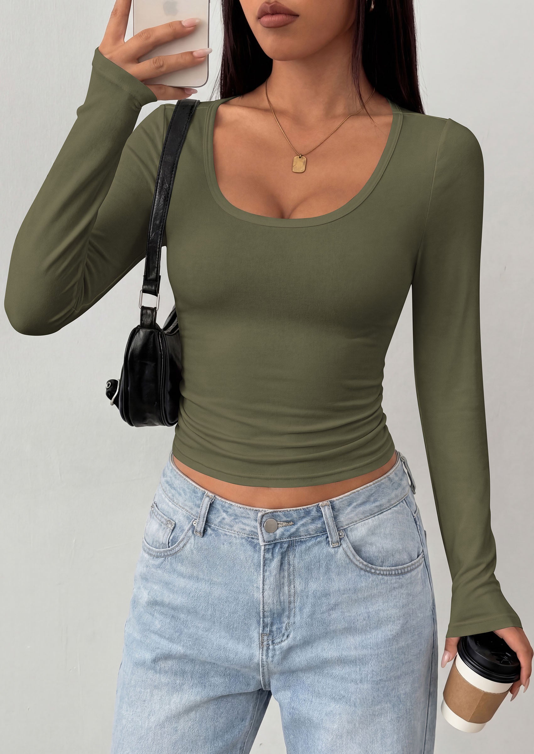 PRETTYGARDEN Womens Long Sleeve Tops 2026 Casual Scoop Neck Basic Tees Slim Fitted Tshirts Layer Knit Fall Outfits