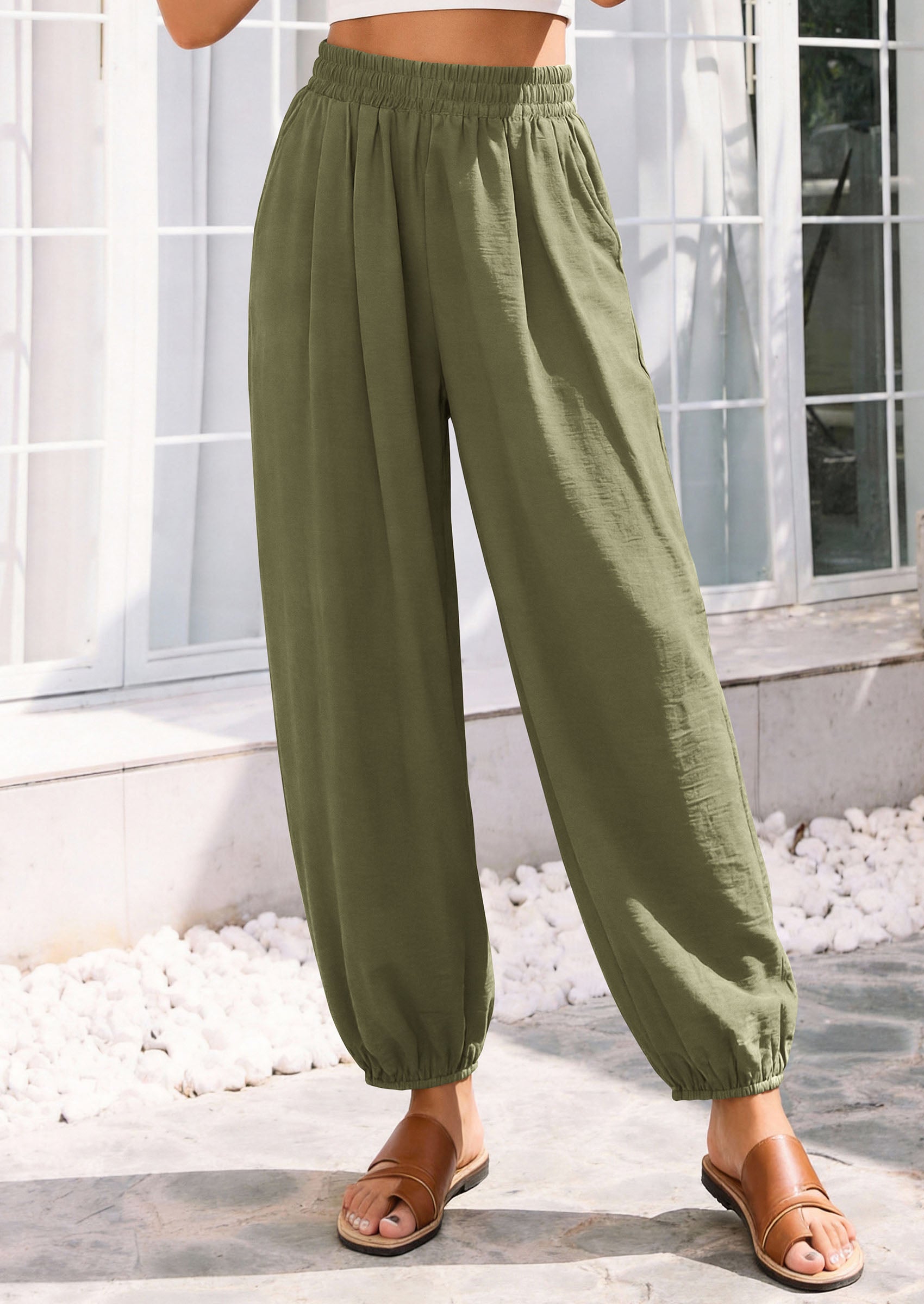 PRETTYGARDEN Womens 2026 Summer Casual Pants High Waisted Loose Wide Leg Palazzo Pockets Lounge Beach Travel Trousers Outfits