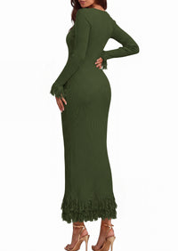 PRETTYGARDEN Womens Long Sleeve Bodycon Sweater Dress  Stretchy Ribbed Knit,Fringe Trim Cuffs & Hem,Slim Fit Crewneck,Date Night Outfits,Fall Winter Wedding Guest Cocktail Dresses