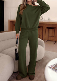 PRETTYGARDEN Womens 2 Piece Casual Matching Lounge Sets  Fashion Off the Shoulder Sweatshirt, Wide Leg Pants with Pockets, Comfy Airport Travel Outfit, 2026 Trendy Fall Set
