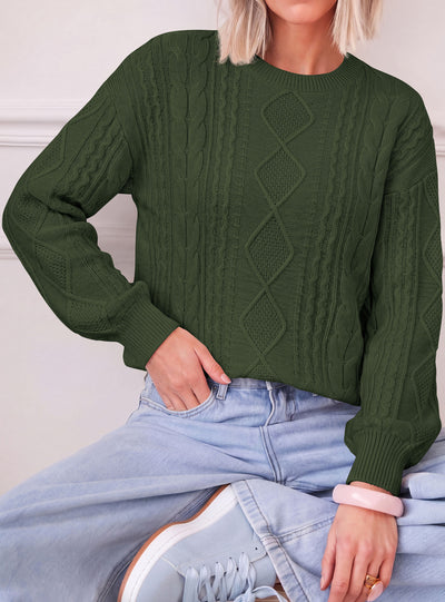 PRETTYGARDEN Womens Cable Knit Sweater Crewneck Pullover | Soft Ribbed Cuffs,Relaxed Fit Long Sleeve Sweaters,Chunky Diamond,Warm Layering,Comfy Daily Wear,Fall Winter Going out Top